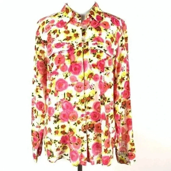Ann Taylor top size 6 pink 28% silk floral - Picture 1 of 13